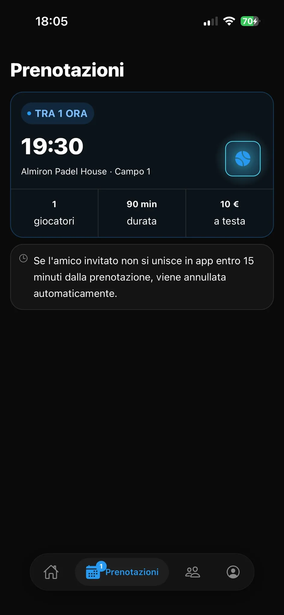 Elenco delle prenotazioni nell’app